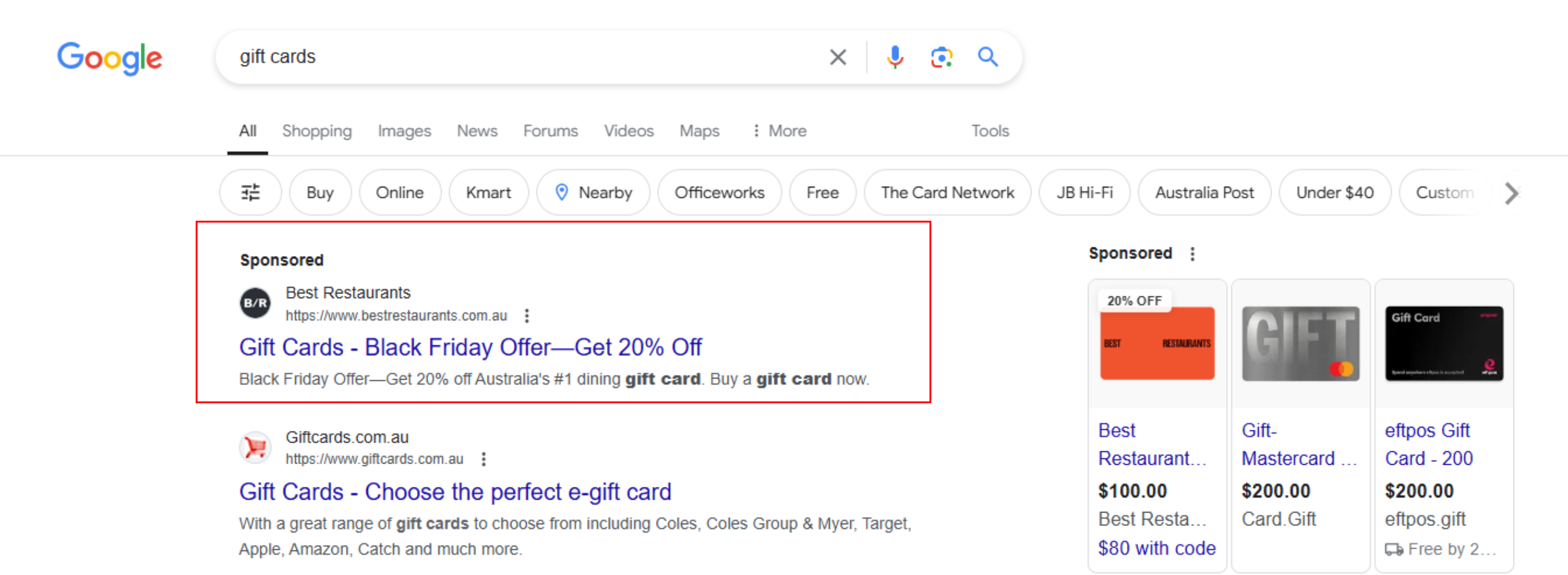 Google Search ads example