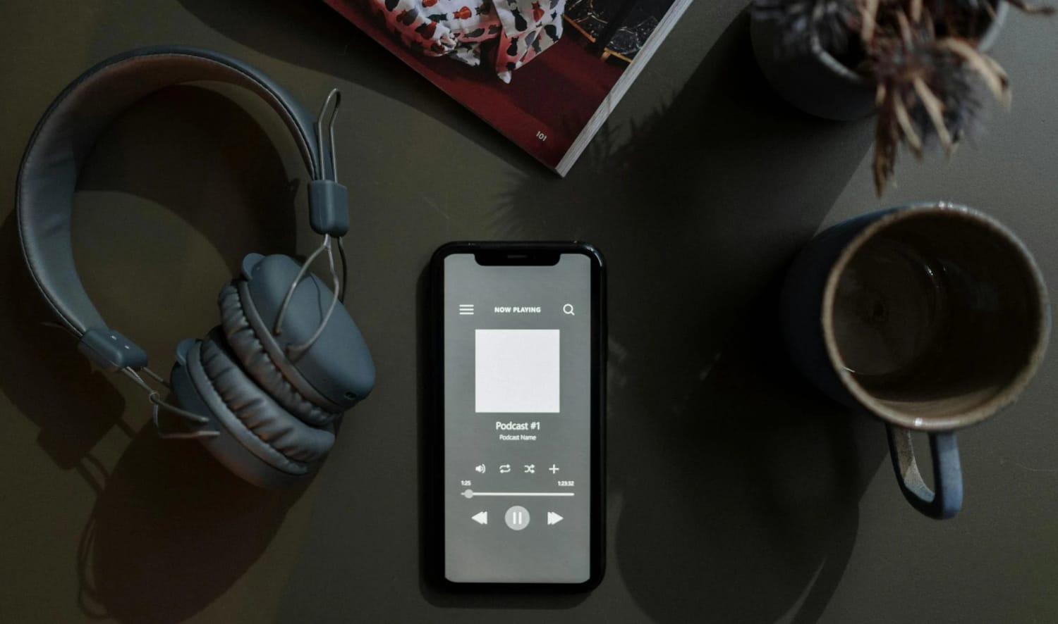 phone with radio podcast playing
